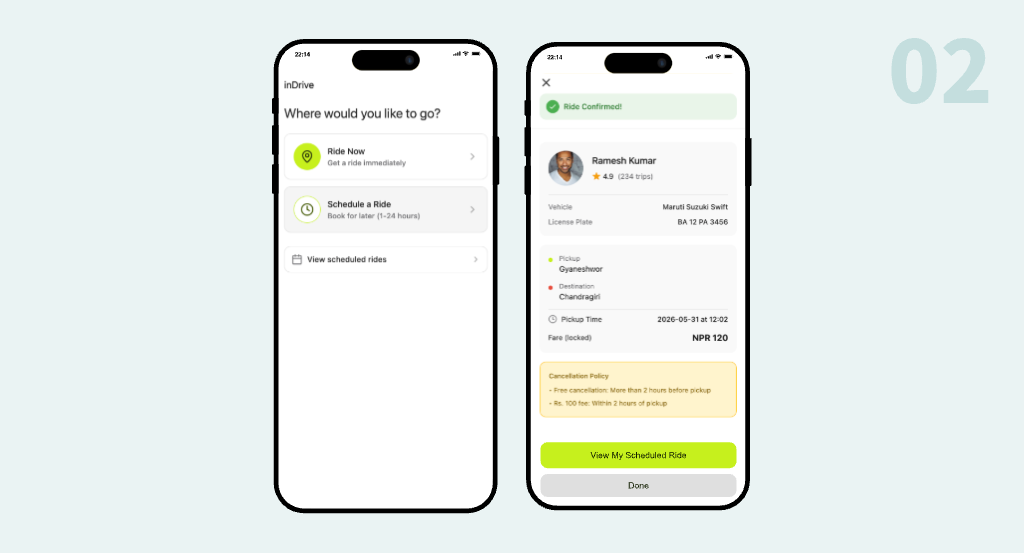 inDrive Schedule app screens
